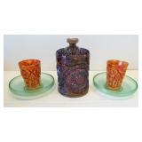 Carnival glass items including purple and gold