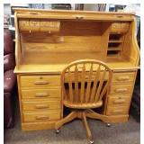 Oak roll top desk with keyboard slide out, three
