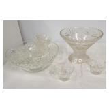 Vintage clear glass punch bowl, stand and (11)