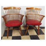 Pair of wood dining chairs with vinyl upholstered