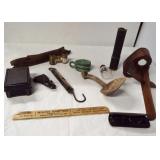 Antique items including wood stereoscope,