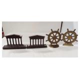 (2) Pairs of cast metal and brass bookends