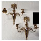 Pair of brass double candle wall sconces with