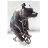 Large brass bear on tricycle figurine. Measures