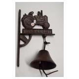 Metal wall hanging "Welcome" bell with tractor
