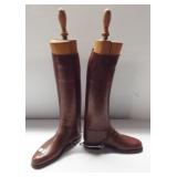 Pair of WWI British Officer boots on wood boot