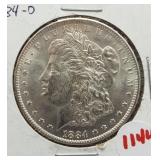 1884-0 Morgan silver dollar.