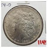 1884-0 Morgan silver dollar.