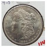 1884-0 Morgan silver dollar.