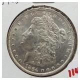 1884-0 Morgan silver dollar.