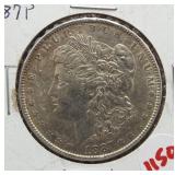 1887 Morgan silver dollar.