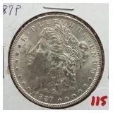 1888 Morgan silver dollar.