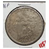 1896 Morgan silver dollar.