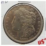 1921-D Morgan silver dollar.