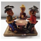 Hand carved wood folk art poker game. Measures