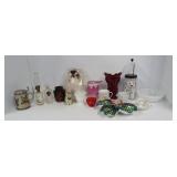 Vases, miniature oil lamp, candle holder, bell,