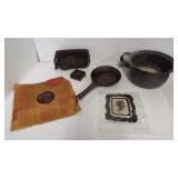 Enamel bowl with handle, National No. 8 fry pan,