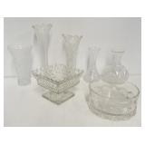 (7) Clear glass items including vases, serving