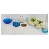 Glassware items including (2) Blue glass