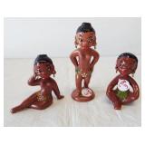 (3) Ceramic nude Hawaiian/Asian figurines from