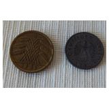 1936 10 Reich coin and 1940 Reich coin with