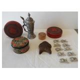 Vintage items including (3) Tindeco tins, powder