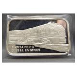 One ounce .999 Lionel Santa Fe F3 Diesel engines