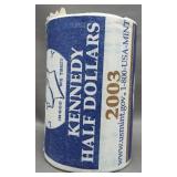 Mint wrapped 2003-P Kennedy half dollar BU roll.