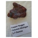 Copper nugget from Calumet, Michigan. Measures