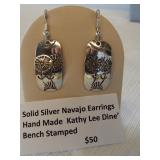 Solid silver Navajo earrings hand made by Kathy