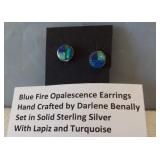 Blue Fire Opalescence earrings hand crafted by