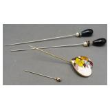 (4) Hat pins of various design. Longest pair