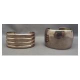 (2) Sterling silver cuff style bracelets. Total