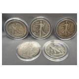 (5) Walking Liberty Silver Half Dollars. Dates: