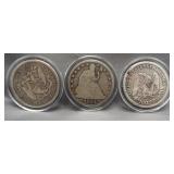 (3) Seated Liberty Silver Half Dollars. Dates: