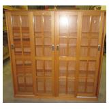 Modern oak display cabinet with sliding front