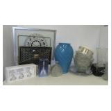 Large glass vase, bells, magazine rack, punch