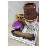 Kid gate, wicker trash cans, camera tripod, etc.