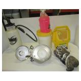 Minnow buckets, lawn sprayer, chicken lights,