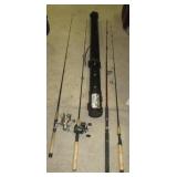 Hard fishing rod case with (3) Fishing rods and