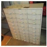 Vintage industrial 27 drawer metal cabinet.