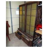 Antique two piece hutch with glass front doors