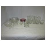 Pyrex mixing bowls, water glasses, etc.