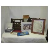 (2) Wood magazine racks, wash board, pictures,