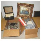 Jumper cables, wrench, picture frame, garage