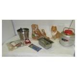 (2) Boxes of shot glasses, owl figurines, dog