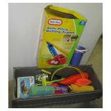 Plastic storage tote with Little Tikes Batting