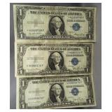 (3) $1 Silver Certificates. Dates: 2-1935D,