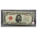1928C $5 U.S. Red Seal Note. Almont UNC, Crisp.