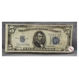 1934A $5 U.S. Red Seal Note.  Extra Fine.